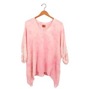 Oh My Gauze! Arty Asymmetrical Hem 3/4 Sleeve Tunic Top Pink Tie Dye 3 XXL